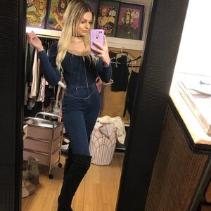 Guess High-Waist Skinny Denim Jumpsuit - Blue KASIA